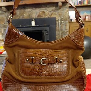 Talbots Brown Croc-Embossed Shoulder Bag